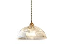 HJXDtech Industrial Vintage Pendant Light with Ribbed Glass Dome Shade,Copper Brass E27 Base, Loft Bar Ceiling Pendant Light Over Ktichen Island and Dining Table Chandelier (25cm)