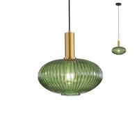 HJXDtech Modern Industrial Pendant Light with 30CM Round Glass Lamp Shade, Gold E27 Loft Bar Height Adjustable Ceiling Hanging Lamp for Kitchen Dining Room Bedroom (Green)