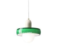 HJXDtech Modern Lovely Green Striped Glass Lampshade Pendant Light Brass Finish Ceiling Drop Light Premium Retro E27 Loft Bar Hanging Lamp (L)
