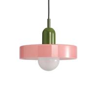 HJXDtech Vintage Colored Glass Pendant Light, 25cm Round Glass Shade with Green Top, E27 Adjustable Ceiling Hanging Lamp for Kitchen Island Dining Room Bedroom Café (Pink)