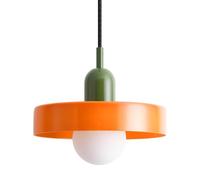 HJXDtech Vintage Colored Glass Pendant Light, 25cm Round Glass Shade with Green Top, E27 Adjustable Ceiling Hanging Lamp for Kitchen Island Dining Room Bedroom Café (Orange Shade)