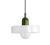 HJXDtech Vintage Colored Glass Pendant Light, 25cm Round Glass Shade with Green Top, E27 Adjustable Ceiling Hanging Lamp for Kitchen Island Dining Room Bedroom Café (White)