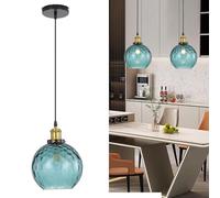HJXDtech Vintage Industrial Pendant Light - 20cm Artistic Glass Globe Shade, Loft-Style Ceiling Hanging Lamp with Antique Bronze Finish, E27 Base, Perfect for Cafe, Restaurant, Home Decor(Dark Blue)
