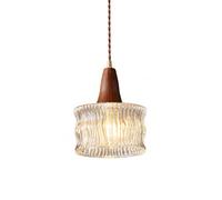 HJXDtech Vintage Pendant Light Design with 17cm Glass Shade & Walnut Wood Finish, Height Adjustable E27 Loft Bar Ceiling Hanging Lamp for Dining Room, Bedroom & Kitchen (Clear)