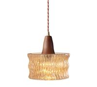 HJXDtech Vintage Pendant Light Design with 17cm Glass Shade & Walnut Wood Finish, Height Adjustable E27 Loft Bar Ceiling Hanging Lamp for Dining Room, Bedroom & Kitchen (Amber)