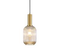 HJXDtech Vintage Ribbed Glass Pendant Light Gold E27 Ceiling Lamp