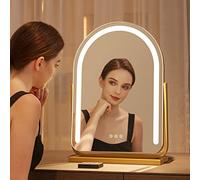 HJXGQJM Desktop Led Makeup Mirror, Arched LED Vanity Mirror, 3 Lighting Modes, Touch Screen, 360° Rotating, Gold, 32x50cm