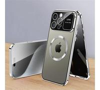 HJXXWL Suitable for IPhone16 15 14 13 12 Pro Max Plus Magnetic Metal Frame Large Window Camera Lens Privacy Glass Pho Silver