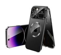HJXXWL Suitable for IPhone16 15 14 13 12 Pro Max Plus Magnetic Metal Frame Large Window Camera Lens Privacy Glass Pho Black