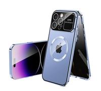 HJXXWL Suitable for IPhone16 15 14 13 12 Pro Max Plus Magnetic Metal Frame Large Window Camera Lens Privacy Glass Pho Blue