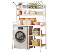 HJYBFA Bathroom Storage Organizer Shelf with Drying Rod 4/5 Tier Space Saving Unit for Washing Machine Top Rack and Above Toilet Installation (White 90CM)