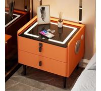 HJYBFA Bedroom Smart with Drawers, USB, Three-Color Light, Wireless Charging Port And Fingerprint Lock, Bluetooth Speaker Side Table, for Living Room, Lock,Orange,2tier