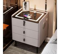 HJYBFA Bedroom Smart with Drawers, USB, Three-Color Light, Wireless Charging Port And Fingerprint Lock, Bluetooth Speaker Side Table, for Living Room, Lock,Grey,3tier