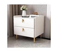 HJYBFA Elegant Faux Marble Top End Table 2 Wood Drawer Nightstand Leather Bedside Dresse 40/50cm Nordic Cabinet Side