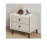 HJYBFA Elegant Nightstand Nordic Leather End Table Faux Marble Top W/2 Drawer Bedside Dresser Wooden Square Cabinet Side