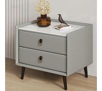 HJYBFA Elegant Nightstand Nordic Leather End Table Faux Marble Top W/2 Drawer Bedside Dresser Wooden Square Cabinet Side