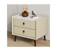 HJYBFA Elegant Nightstand Nordic Leather End Table Faux Marble Top W/2 Drawer Bedside Dresser Wooden Square Cabinet Side