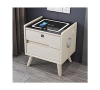 HJYBFA Elegant Smart Nightstand Wireless Charging End Table Usb 3-color Light Lock Bluetooth 2 Wooden Drawer Bedside Cabinet Side