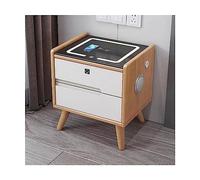 HJYBFA Elegant Smart Nightstand Wireless Charging End Table Usb 3-color Light Lock Bluetooth 2 Wooden Drawer Bedside Cabinet Side