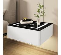 HJYBFA HJYBFAWH LED Wall-Mounted with Wireless Charging Station And Lights, Floating Modern Side Table, 1 Storage Drawer for Bedroom & Living Room,White,40cm