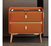HJYBFA HJYBFAWH Nightstand with Charging Station And LED Lights, Tempered Glass Top, 2 Drawers Fingerprint Lock, End Side Table Bluetooth Speaker,Orange,45cm