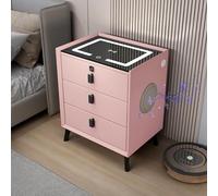HJYBFA Leather, Smart Nightstand with Wireless Charging Fingerprint Lock, Adjustable LED Lights & USB Station(Pink,3 drawers)