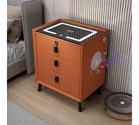 HJYBFA Leather, Smart Nightstand with Wireless Charging Fingerprint Lock, Adjustable LED Lights & USB Station(Orange,3 drawers)
