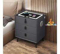 HJYBFA LED Nightstand with Charging Station & Sockets, Smart Speaker, Side End Table Fingerprint Lock, Modern Night Stand(GREY,3 drawers)