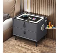 HJYBFA LED Nightstand with Charging Station & Sockets, Smart Speaker, Side End Table Fingerprint Lock, Modern Night Stand(GREY,2 drawers)