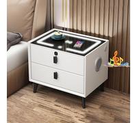 HJYBFA LED Nightstand with Charging Station & Sockets, Smart Speaker, Side End Table Fingerprint Lock, Modern Night Stand(WHITE,2 drawers)