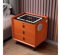 HJYBFA LED Nightstand with Wireless Charging Station, 2 USB Port, and 1 Type C, Modern Smart Fingerprint Lock Speaker(Orange,3)