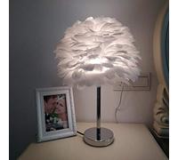 HJYBFA Lighting Modern Feather Desk Lamp 1 Light Bedroom Table Dome Shade Bedside Simple Fabric - White Finish