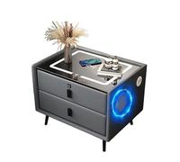 HJYBFA Minimalist Nightstand, Smart with Adjustable LED Lights, Wireless Charging & USB Station, Speakers(GREY,2 drawers)