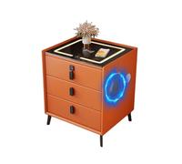 HJYBFA Minimalist Nightstand, Smart with Adjustable LED Lights, Wireless Charging & USB Station, Speakers(Orange,3 drawers)