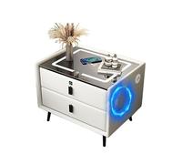 HJYBFA Minimalist Nightstand, Smart with Adjustable LED Lights, Wireless Charging & USB Station, Speakers(WHITE,2 drawers)