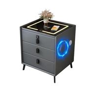 HJYBFA Minimalist Nightstand, Smart with Adjustable LED Lights, Wireless Charging & USB Station, Speakers(GREY,3 drawers)