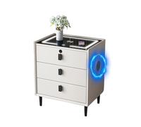 HJYBFA Minimalist Nightstand, Smart with Adjustable LED Lights, Wireless Charging & USB Station, Speakers(WHITE,3 drawers)