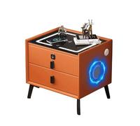 HJYBFA Minimalist Nightstand, Smart with Adjustable LED Lights, Wireless Charging & USB Station, Speakers(Orange,2 drawers)