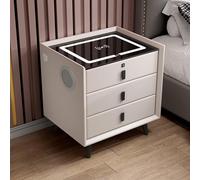 HJYBFA Modern Luxury LED Light Smart Nightstand with 2/3 Drawers Wireless Charging Port And Fingerprint Lock Organizer Storage Cabinet Bluetooth Speaker, White 3tier,Left
