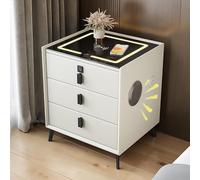 HJYBFA Modern Night Stand for Bedroom with LED Light, Nightstand Charging Station & Sockets, Smart Speaker, Side End Table Fingerprint Lock(WHITE,3 drawers)