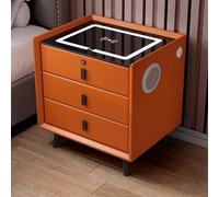 HJYBFA Modern Nightstand with Smart Fingerprint Unlock,Smart Wireless Charging,Large Capacity 3 Colors LED Light(Orange 2)