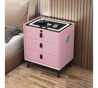 HJYBFA Modern Nightstand with Smart Fingerprint Unlock,Smart Wireless Charging,Large Capacity 3 Colors LED Light(Pink 2)
