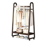 HJYBFA Multifunctional Coat Clothes Hanging Rail on Wheels, Movable Rack with 3-5 Hooks Bamboo Shoes Storage Shelf, Garment Shelf Stand for Bedroom Living Room