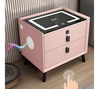 HJYBFA Multifunctional Smart Nightstand with Wireless USB Charging and Fingerprint Lock, Three-Drawer Bedroom Side Table Speakers Sensor LED Lights(Pink,2 drawers)