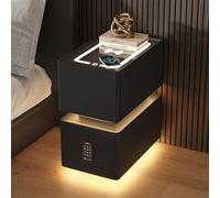 HJYBFA Narrow Nightstand with 3 Color LED Lights, Smart Password Lock and Wireless Charging, Perfect for Small Spaces(Black,15.7x15.7x18.9in)
