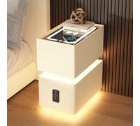 HJYBFA Narrow Nightstand with 3 Color LED Lights, Smart Password Lock and Wireless Charging, Perfect for Small Spaces(Beige,11.8x15.7x18.9in)