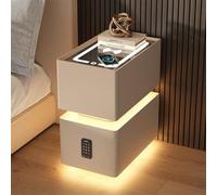 HJYBFA Narrow Nightstand with 3 Color LED Lights, Smart Password Lock and Wireless Charging, Perfect for Small Spaces(Khaki,17.7x15.7x18.9in)