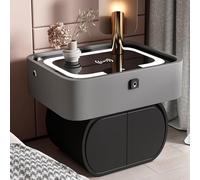 HJYBFA Nightstand for Bedroom Set, Smart with Fingerprint Lock, LED Bedside Cabinet Charging Station and USB Ports, Bed End Table Speaker, Storage Furniture (Color : Gray2pc, Siz