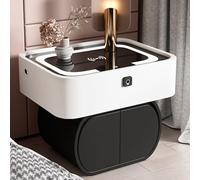 HJYBFA Nightstand for Bedroom Set, Smart with Fingerprint Lock, LED Bedside Cabinet Charging Station and USB Ports, Bed End Table Speaker, Storage Furniture (Color : White1pc, Si
