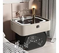 HJYBFA Nightstand for Bedroom Set, Smart with Fingerprint Lock, LED Bedside Cabinet Charging Station and USB Ports, Bed End Table Speaker, Storage Furniture (Color : Khaki1pc, Si